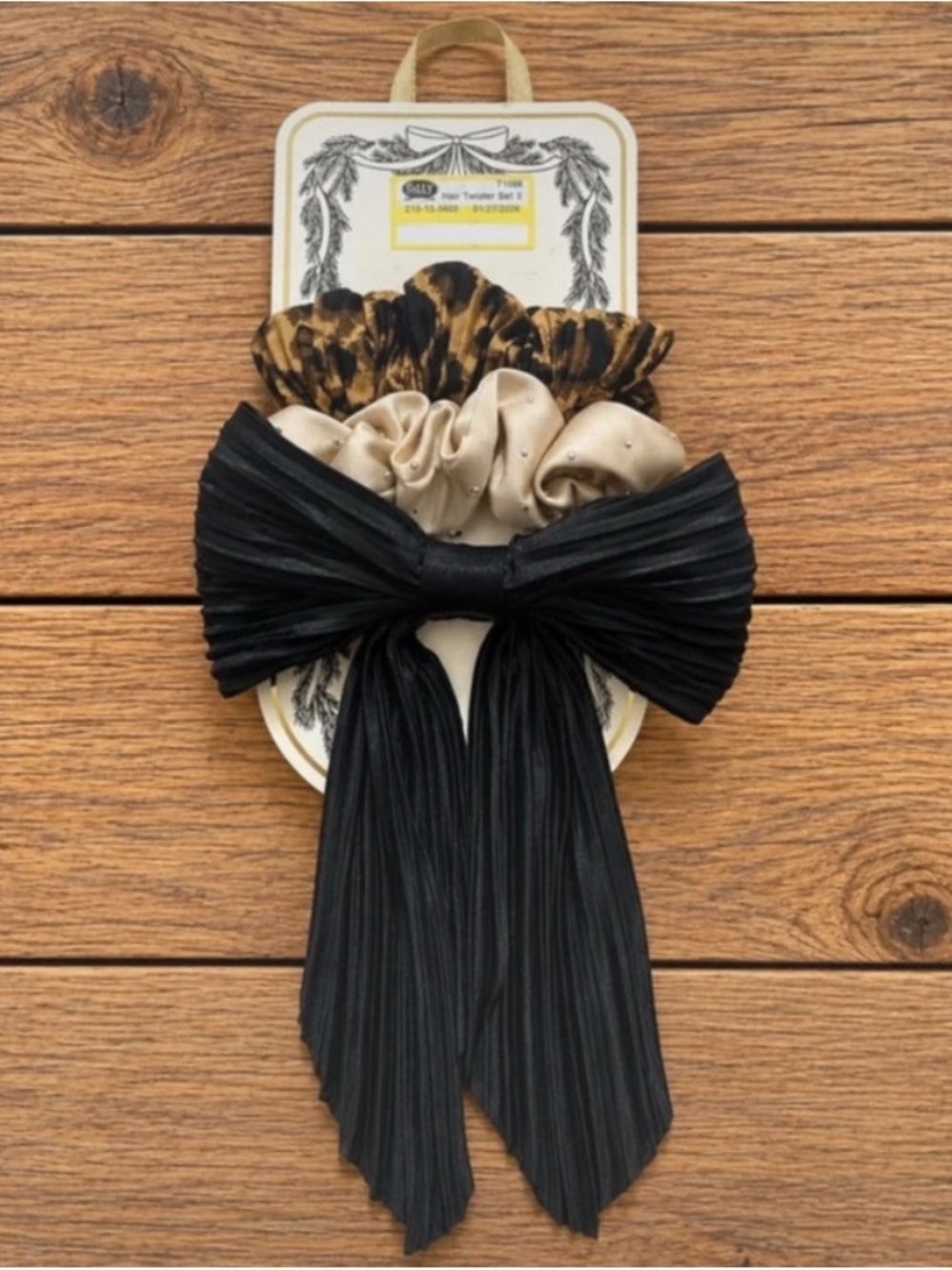 Target Girls Hair Set — Black Bow with Leopard and Cream Scrunchies